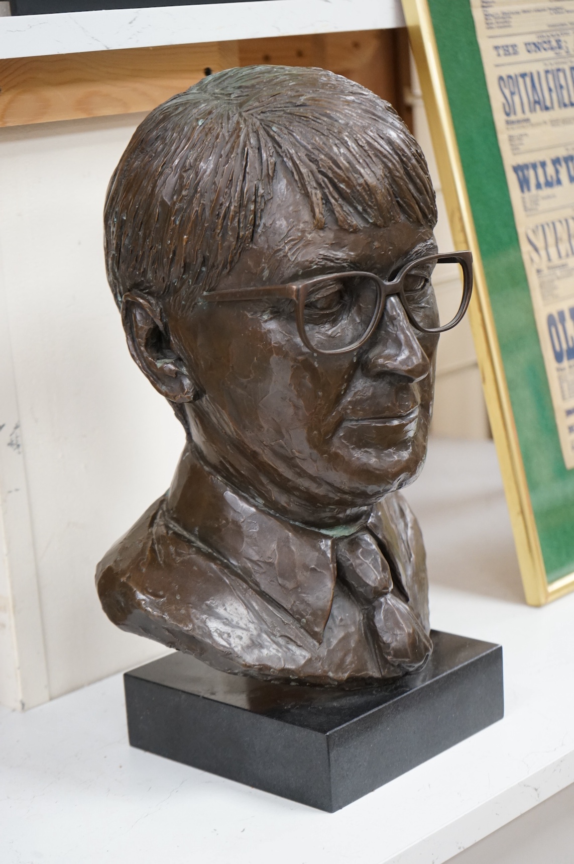 A bronze bust of a gentleman, raised on square base, unsigned, 44cm high. Condition - good